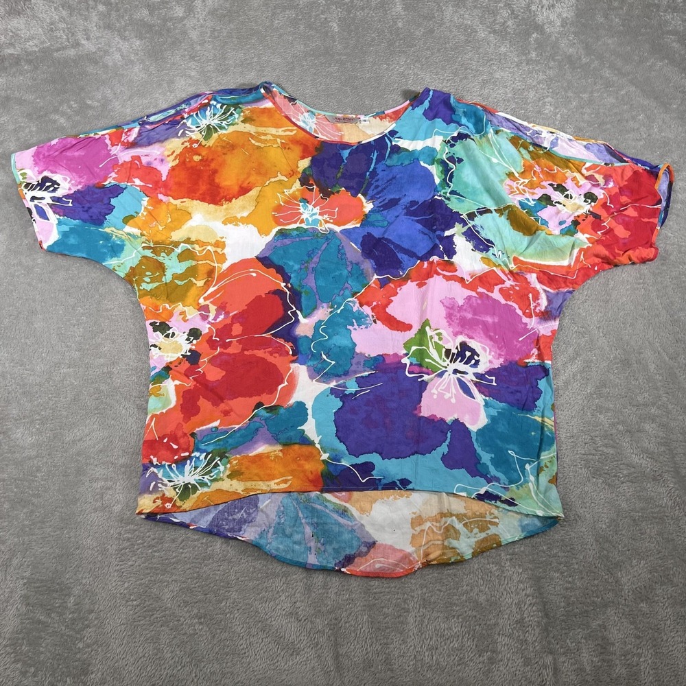 Vtg Jams World Shirt Womens Small Multicolor Marche Floral Rayon Made Hawaii USA